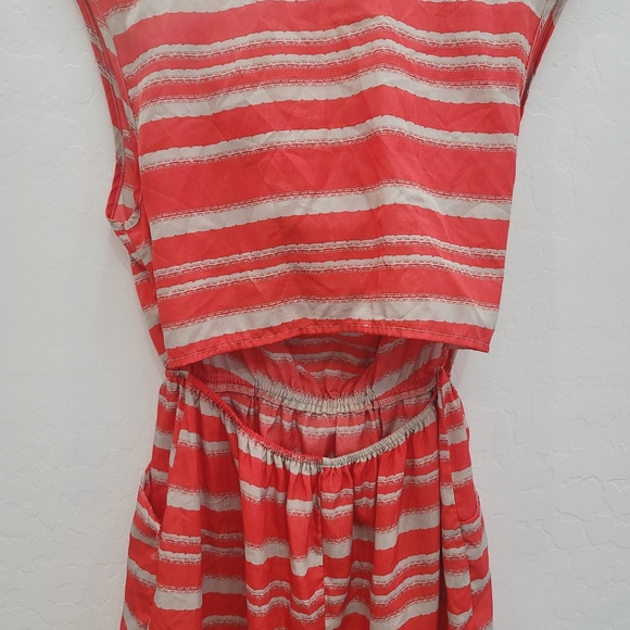 Love Ari Red & Tan Striped Draped Neck Mini Dress Women's Size Large - Picture 3 of 14